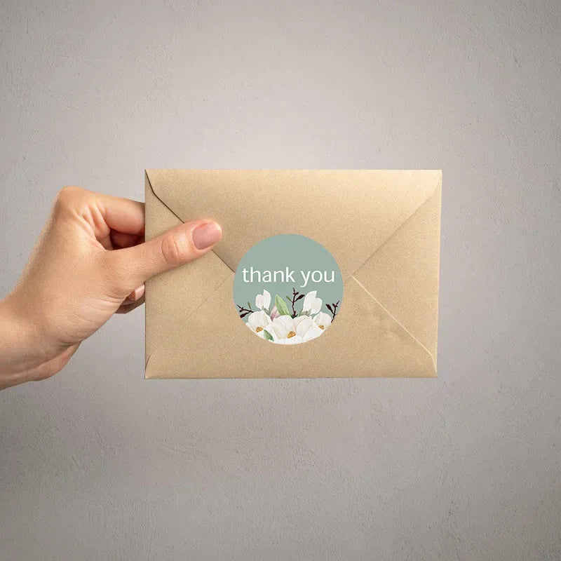 100-500PCS seals stickers Thank You Stickers for Business New Small Merci Roll Sticker Packaging Sticker Flower Rolling Label (ONLINE ORDER ONLY)