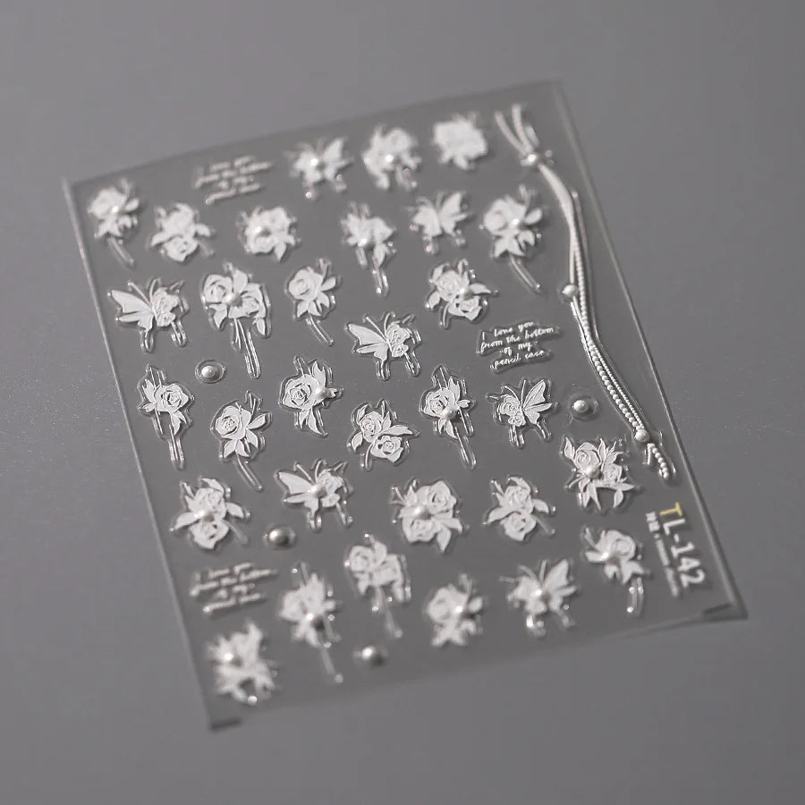 Snowflake Butterfly Rhinestone Shiny Totem Self Adhesive Nail Art Stickers Romantic Charm Chic Rose Flower Pearl Manicure Decals (ONLINE ORDER ONLY)