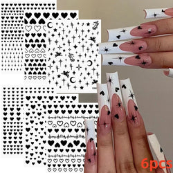 6pcs Mirror Silver Star 3D Nail Sticker Holographic Heart/Moon/Cross Design Self-Adhesive Decal Manicure Art Supplies Decoration (ONLINE ORDER ONLY)