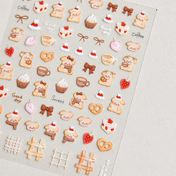Bowknot Dog puppy Christmas Hat Strawberry Cake Food Coffee Cherry Love Heart Adhesive Nail Art Sticker Reliefs Manicure Decals (Online Order Only)