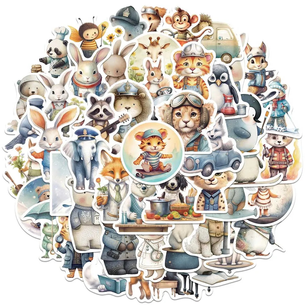 50pcs Vinyl Laptop Decals Cute Cartoon Fairy Tale Animals Stickers For Laptop Water Bottle Luggage Notebook Waterproof Graffiti (ONLINE ORDER ONLY)