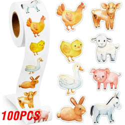 100-500pcs Cartoon Farm Zoo Animals Stickers Decoration Reward DIY Stickers Scrapbook Skateboard Round Sealing Label Stationery (ONLINE ORDER ONLY)