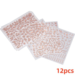 12Pcs 3D Golden Red Glitter Heart Love Nail Sticker Valentine Self Adhesive Cartoon Decal Geometry Lines Stripe Slider Manicure* (ONLINE ORDER ONLY)