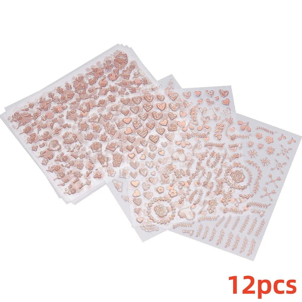 12 Sheets Valentines Nail Stickers Red Heart Nail Art Sticker Decal Solid Hollow Heart 3D Self-Adhesive Design Nail Art Supplies (ONLINE ORDER ONLY)