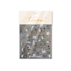 Retro Rose Gold Photo Frame Dried Flower Delicate Totem 3D Self Adhesive Nail Art Stickers 5D Shiny Rhinestone Manicure Decals (ONLINE ORDER ONLY)