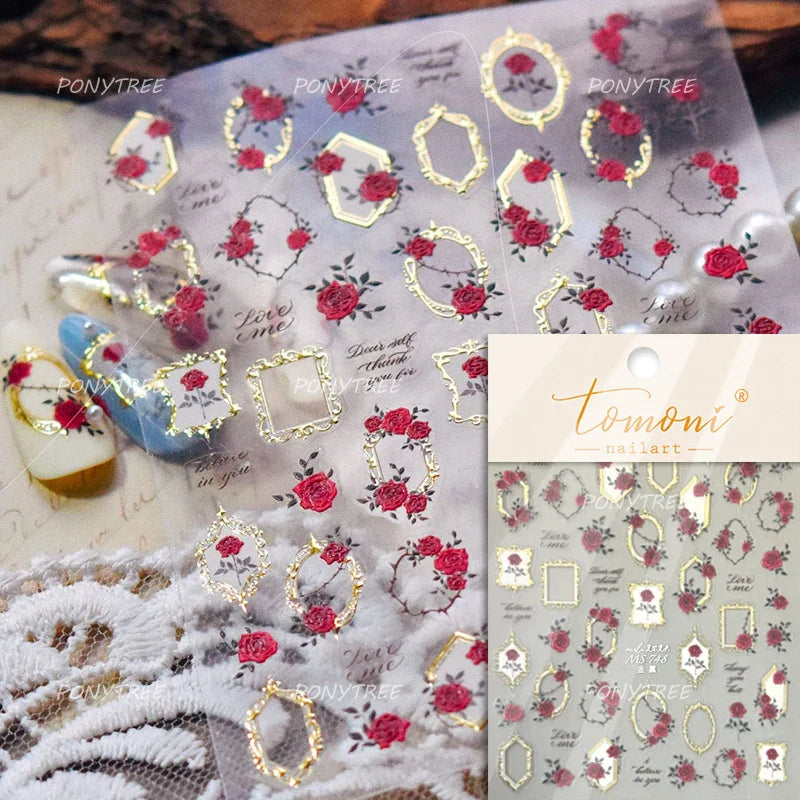 Chic Pink White Rose Flower Lace Bowknot Ribbon Jelly 5D Pearl Romantic Charming Self Adhesive Nail Art Sticker Manicure Decals (ONLINE ORDER ONLY)
