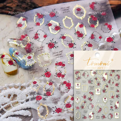 Watercolor Style Rose Flower Colored Rosa Chinensis 3D 5D Flat Reliefs Charming Self Adhesive Nail Art Stickers Manicure Decals (ONLINE ORDER ONLY)