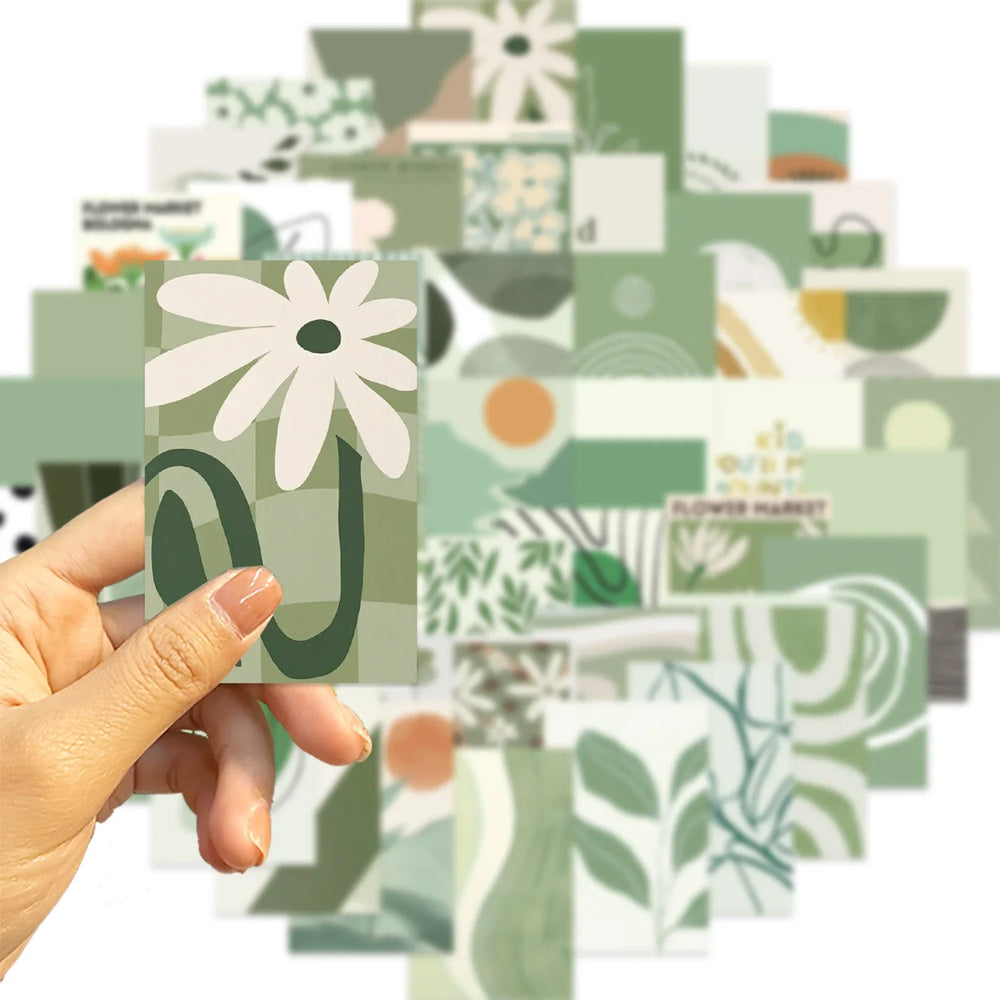 50pcs INS Style Sage Green Stickers for Laptop Scrapbook Notebook Wall Phone Diary Aesthetic Graffiti Waterproof Decoration Toys (ONLINE ORDER ONLY)
