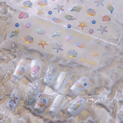 Conch Starfish Shell Beach Fish Star Ocean Colorful Water Bubbles Summer Delicate Self Adhesive Nail Art Stickers Manicure Decal (ONLINE ORDER ONLY)
