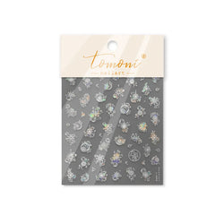 Shiny White Pink Blue Gold Snowflakes Hexagon Water Bubbles Winter 5D Self Adhesive Nail Art Stickers Rhinestone Manicure Decals (ONLINE ORDER ONLY)