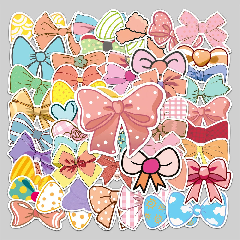 50pcs Cute Cartoon Bow Stickers for Helmet, Wall, DIY Decoration (Online Order Only)