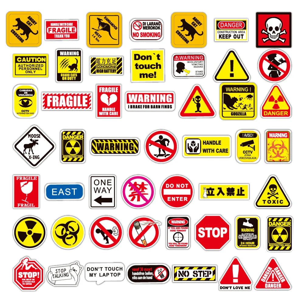 10/30/50/100pcs Funny and Serious Warning and Danger Sticker Packs (Online Order Only)