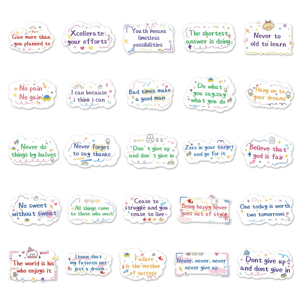 10/50pcs Motivational Phrases Sticker Inspirational Life Quotes DIY Stationery Laptop Study Room Scrapbooking Graffiti Decals (ONLINE ORDER ONLY)