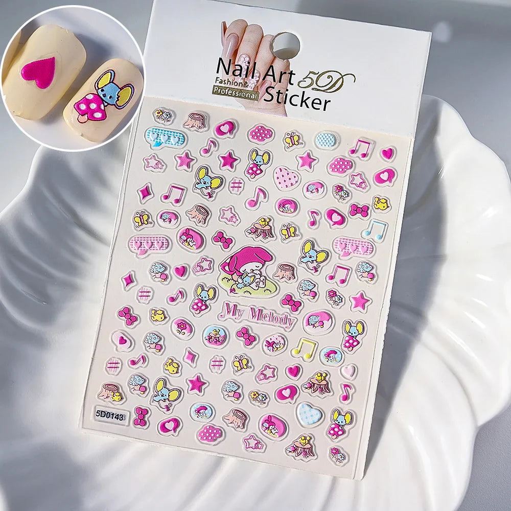 1pc 5D Cartoon Nail Art Stickers Waterproof Matte Finish with Kuromi, Cinnamoroll & Hello Kitty Designs Perfect for DIY Manicure (Online Order Only)