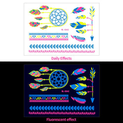 1pc Bohemia Fluorescent Sticker Luminous Temporary Tattoos Stickers UV Glow Fluorescent Tattoo Waterproof For Body Art Decals *& (Online Order Only)