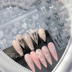 White Black Pink Bowknot Lace Star Pearl Tassel Pendant Shiny 5D Embossed Relief Self Adhesive Nail Art Stickers Manicure Decals (ONLINE ORDER ONLY)