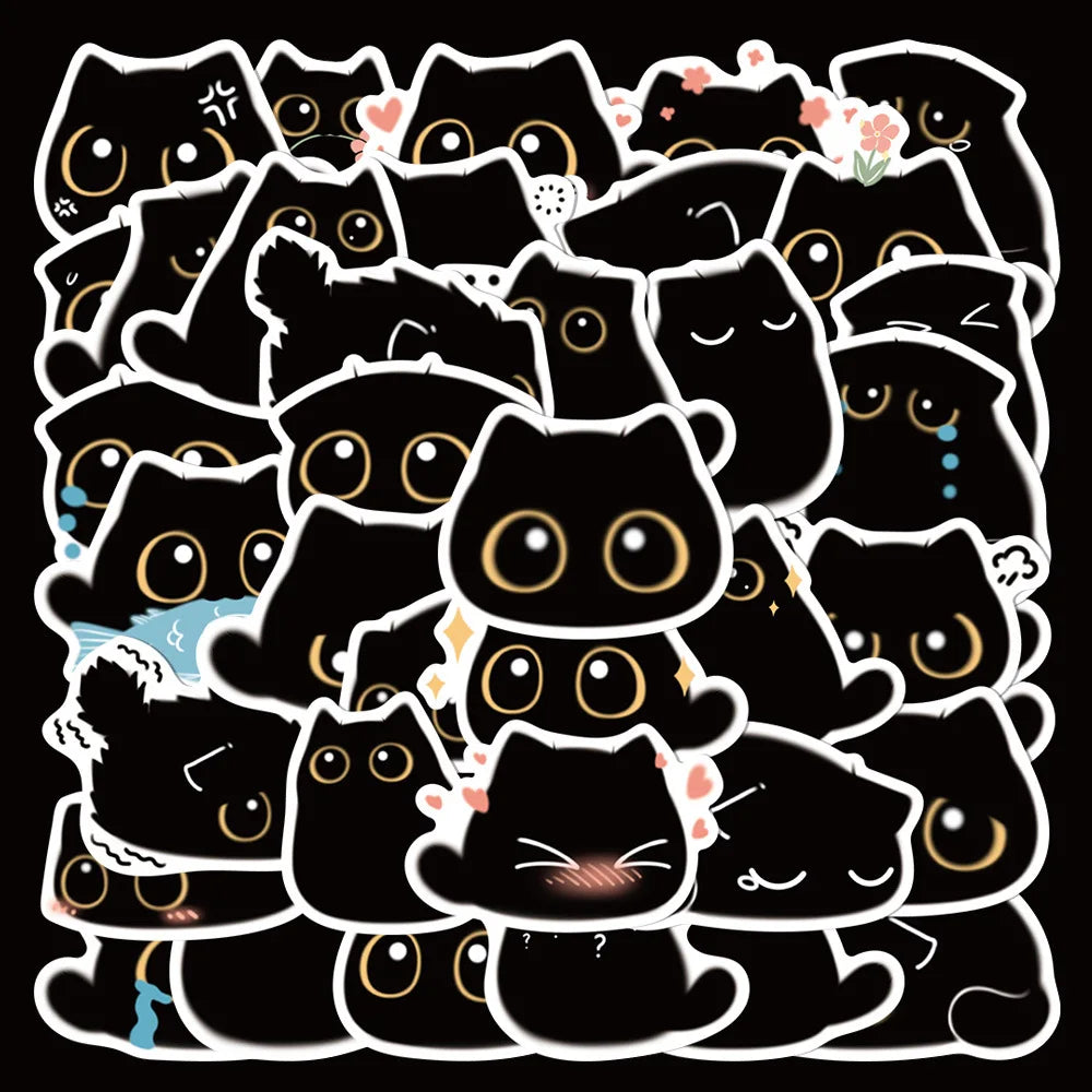 10/20/40PCS Cartoon Black Cat Sticker Packs (Online Order Only)