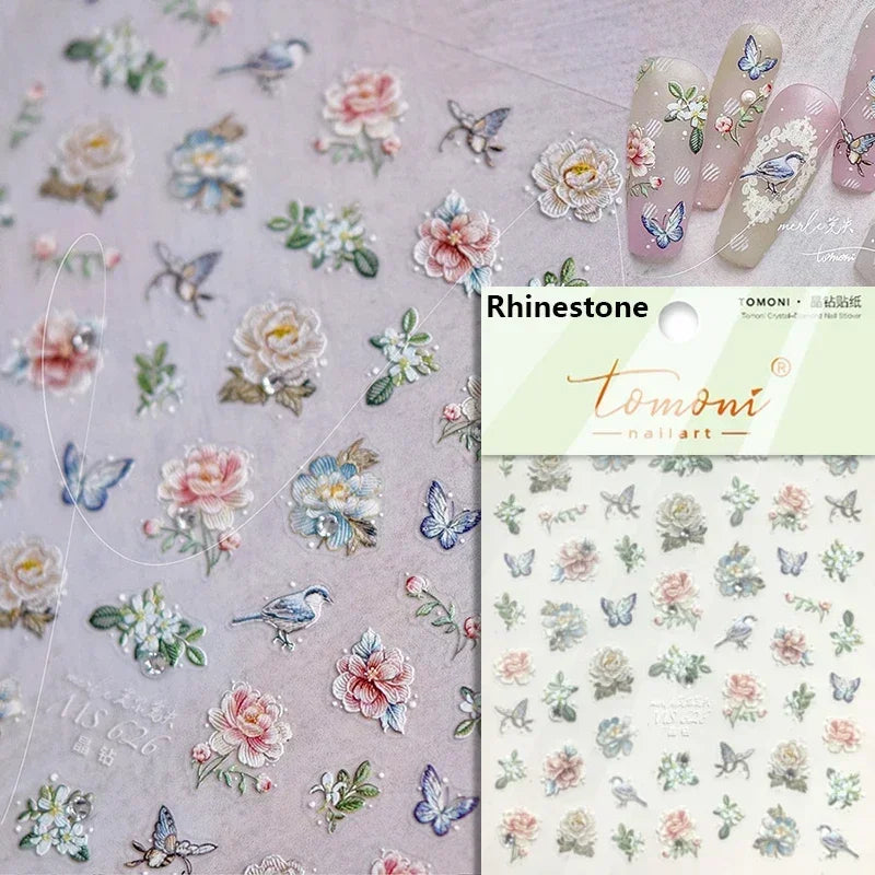Red Azalea Rose Peony Crane Warbler Bird Fish Lily Chicken Rabbit Lobster Flower Retro Chinese Nail Art Sticker Decoration Decal (Online Order Only)