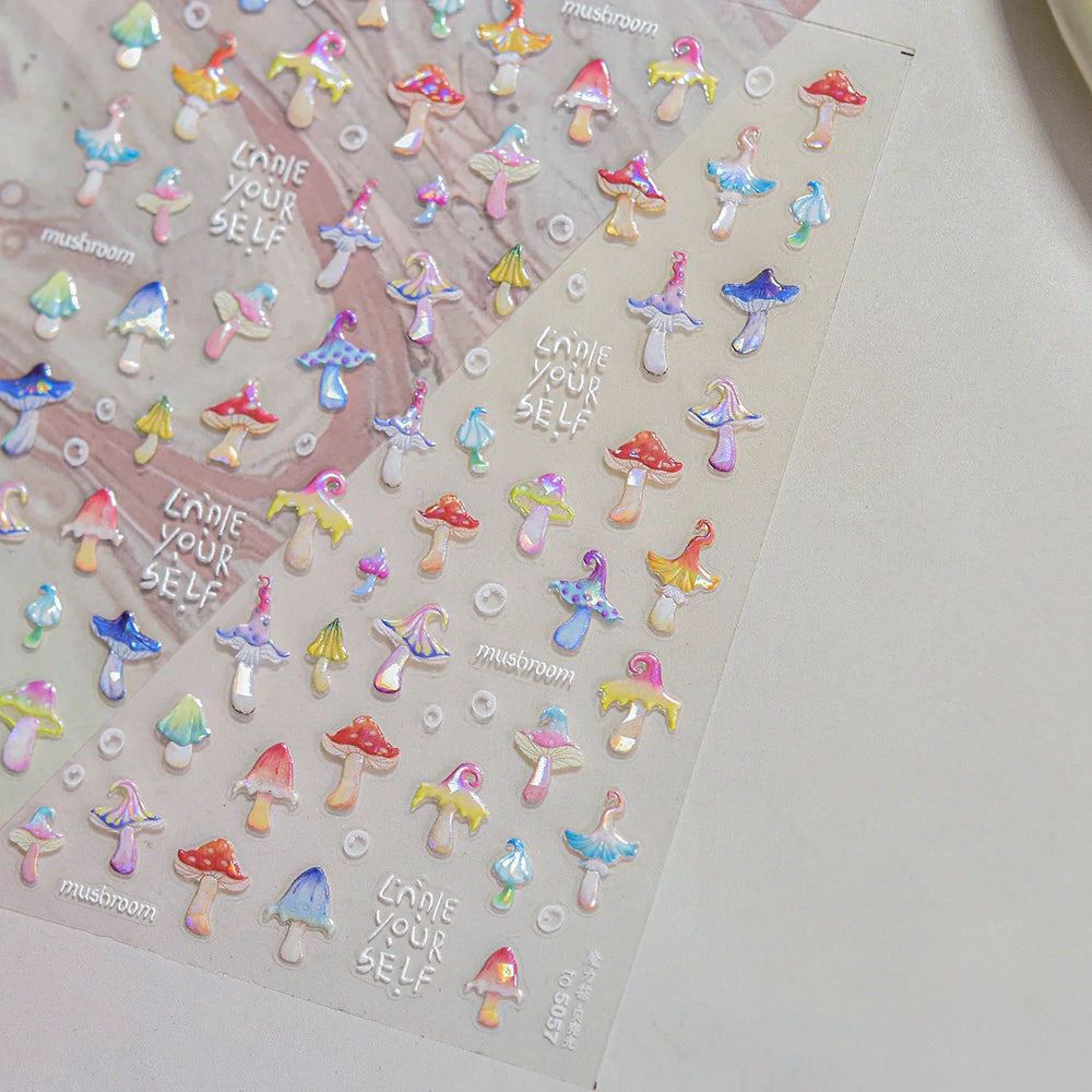 Cute Colored Mushrooms Water Bubbles Umbrella-shaped Plant Various Shapes Fungi Lovely Adhesive Nail Art Stickers Manicure Decal (ONLINE ORDER ONLY)
