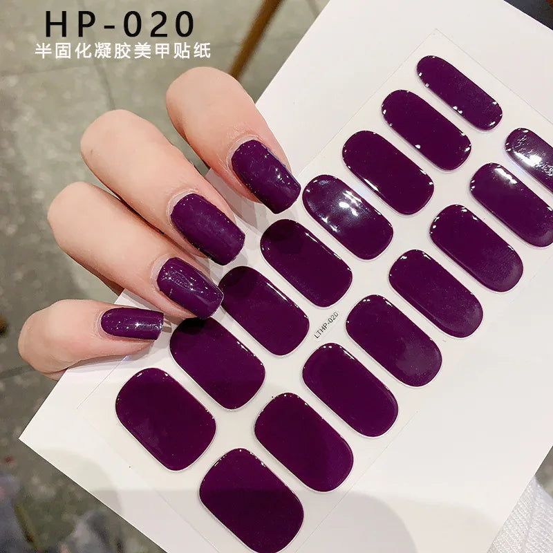 Nude Pink French Semi-Cured Gel Nail Patch Slider Adhesive Waterproof Long Lasting Full Cover Gel Nail Sticker UV Lamp Needed *^ (ONLINE ORDER ONLY)