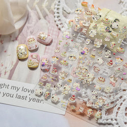 Cute Cat Cherry Sweet Cake Dog Butter Cookie Coffee Strawberry Jam Ice Cream Adhesive Nail Art Decoration Sticker Manicure Decal (Online Order Only)