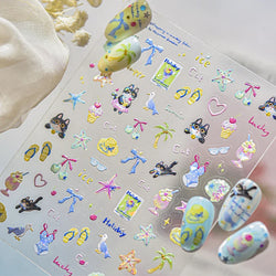 Summer Beach Bikini Watermelon Duck Cat Ice Cream Shell Coconut Tree Cherry Starfish Sunglasses Nail Art Sticker Manicure Decals (ONLINE ORDER ONLY)