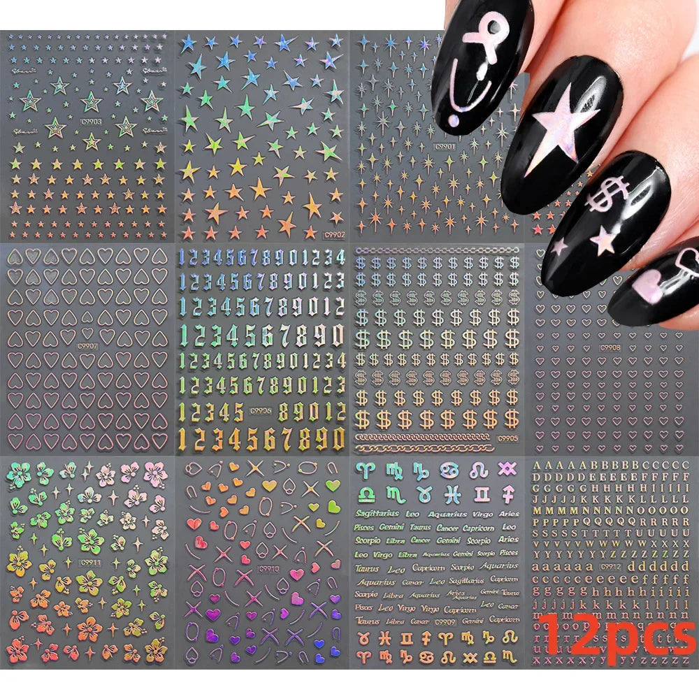 12PCS French Tassel Crescent Moon Arc Self Adhesive Nail Art Sticker 3D French Kiss Crescent Nail Stickers Lines Manicure Decals (ONLINE ORDER ONLY)