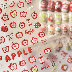Shiny Attractive Apple Core Peel Cute Fruits Bowknot Tie Star Self Adhesive Nail Art Stickers Charming Rhinestone Manicure Decal (ONLINE ORDER ONLY)