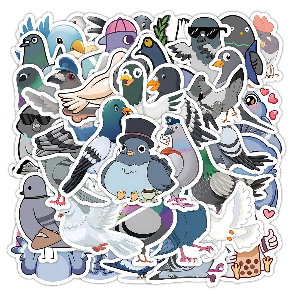 10/60pcs Cartoon Pigeons Animal Stickers Graffiti Decals DIY Luggage Laptop Tablet Notebook PVC Sticker for Kids Classic Toys (ONLINE ORDER ONLY)