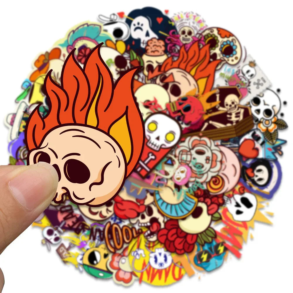 Halloween Skull Stickers: Colorful DIY Laptop Luggage Skateboard Decals for Kids (ONLINE ORDER ONLY)
