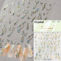 Charming Red Rose Phoenix Flower Wing Leaves Flower Feather Pearl Relief Embossed 5D Adhesive Nail Art Stickers Manicure Decals (ONLINE ORDER ONLY)