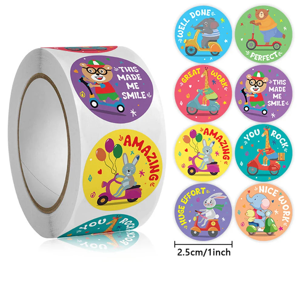 100-500pcs Kids Cute Animals Round  Reward stickers for Children Teaching Toy Gift Card Party Packaging Wrapping Labels (Online Order Only)