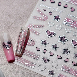 Punk Pink Leopard Print Love Heart Stars Bowknot Cool Girl 5D Self Adhesive Nail Art Stickers Ribbon Manicure Decals Wholesale (ONLINE ORDER ONLY)
