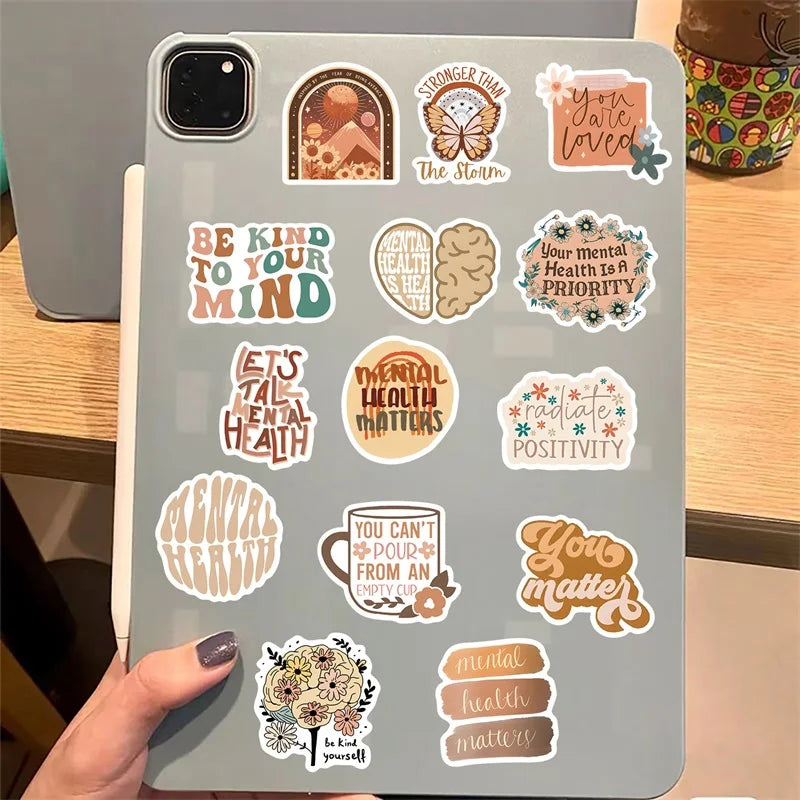 50PCS Boho Mental Health PVC Sticker Aesthetic DIY Children's Decoration Scrapbooking Stationery Hand Accounting Tool Supplies (ONLINE ORDER ONLY)