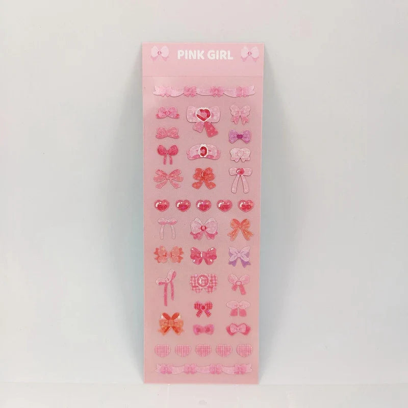 Korean Ins Girls Bow Lace Series Sticker Hand Account Idol Card DIY Album Decoration Scrapbooking Stickers Kawaii Stationery (ONLINE ORDER ONLY)