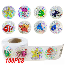 100-500pcs Holographic Rainbow Label Cartoon Marine Animal Stickers Children DIY Handmade Scrapbooking Stationery Sticker (ONLINE ORDER ONLY)