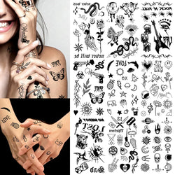 10pcs Waterproof Temporary Tattoo Sticker Dark Small Symbol Emoticon Flower Skull Body Art Arm Fake Tattoos Women Men Neck Hand (Online Order Only)