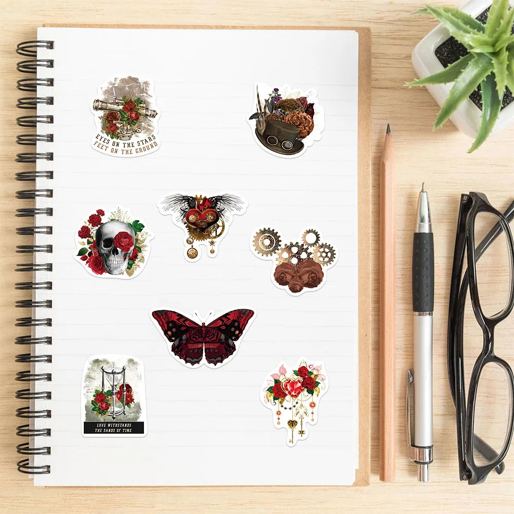 10/50Pcs Punk Rose Stickers Gothic Retro Fashion Cool Girls Stickers For DIY Guitar Laptop Luggage Skateboard Bike Car (Online Order Only)