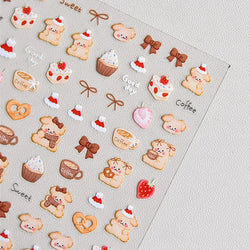 Bowknot Dog puppy Christmas Hat Strawberry Cake Food Coffee Cherry Love Heart Adhesive Nail Art Sticker Reliefs Manicure Decals (Online Order Only)
