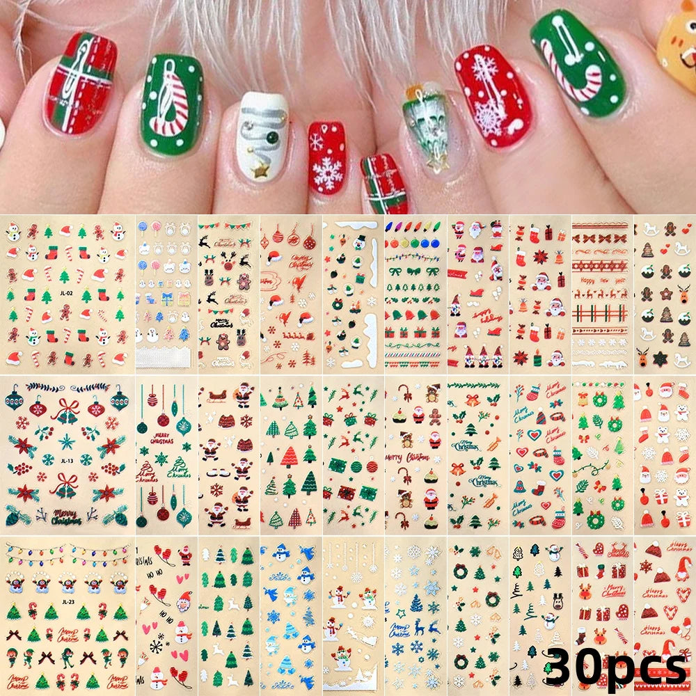 30Pcs/Set Red Golden 3D Nail Art Sticker Hot Stamping Hollow Decals Mixed Designs Adhesive Flower Nail Tips Letter Butterfly Set (Online Order Only)