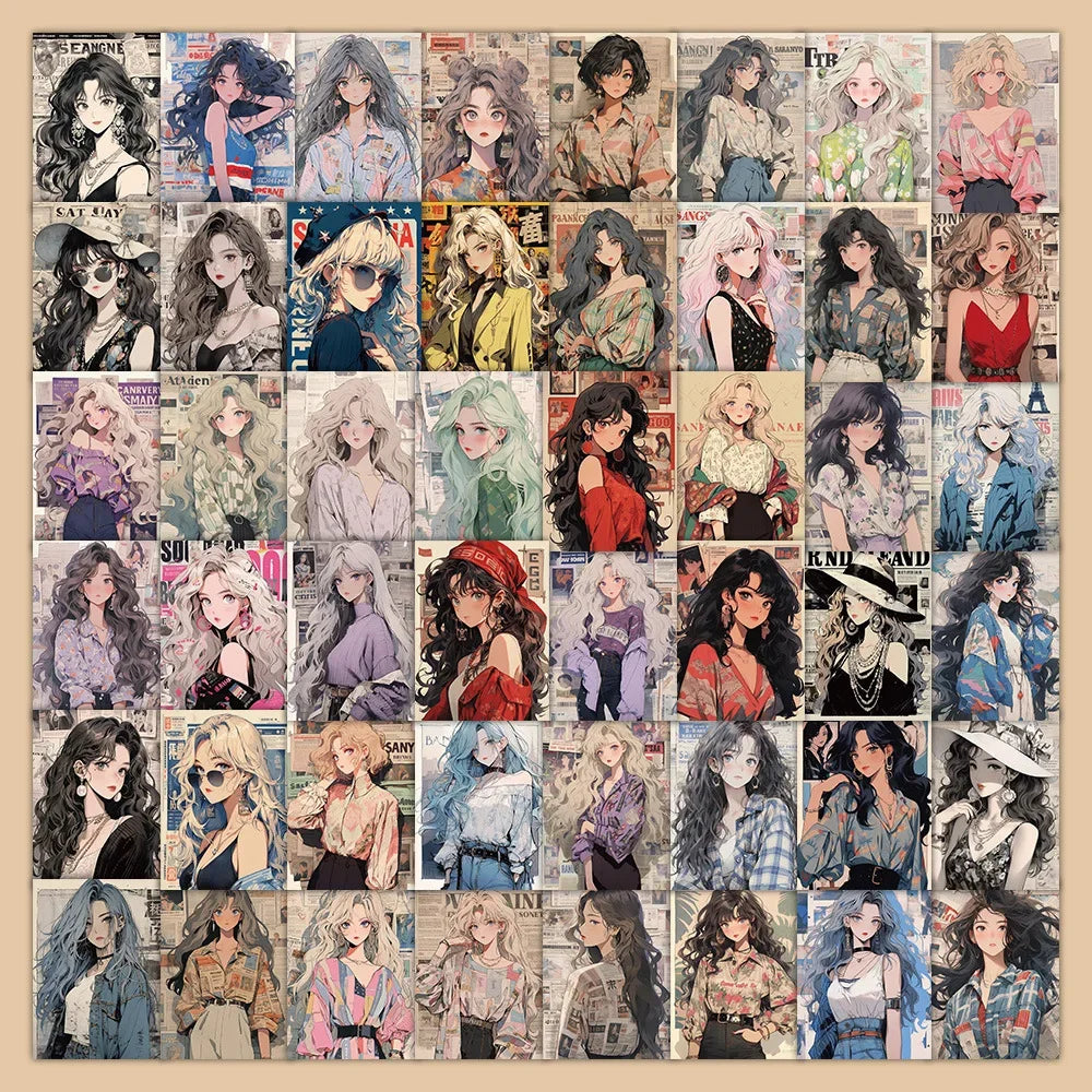 10/30/60PCS Cartoon Cute Anime Girl Stickers Aesthetic DIY Laptop Phone Skateboard Motorcycle Car Waterproof Sticker for Kids (Online Order Only)