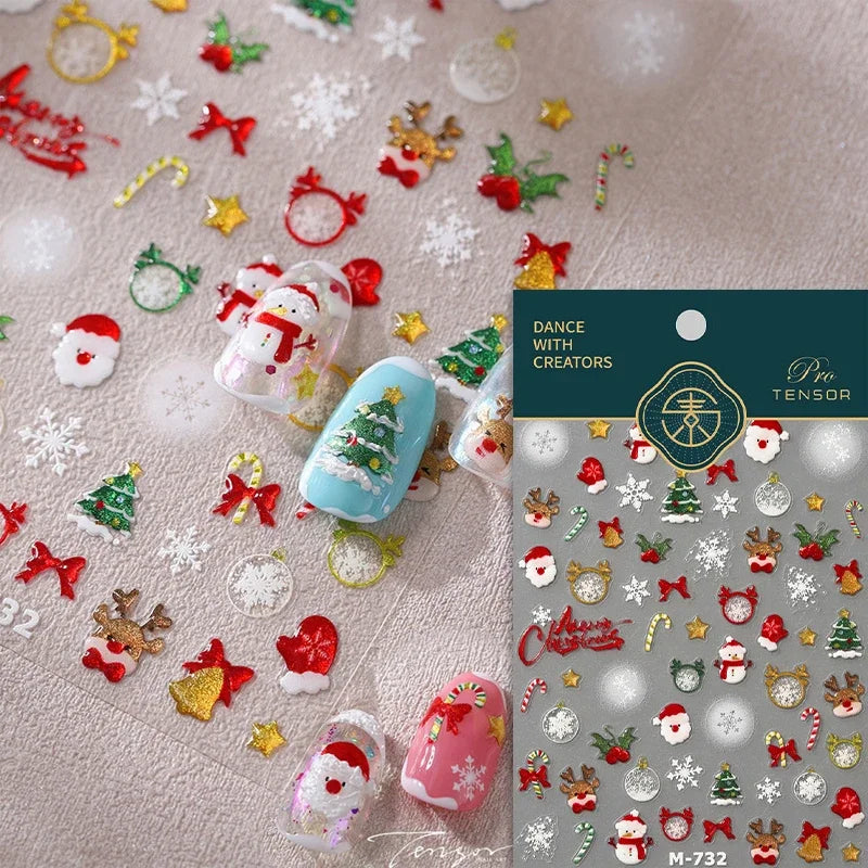 Snowman Apple Stars Gift Bell Snowflake Christmas Tree 3D Jelly Self Adhesive Nail Art Stickers Santa Claus Xmas Manicure Decals (ONLINE ORDER ONLY)