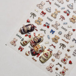 Charm Retro Bear Candy Cake Bowknot Rabbit Bunny Strawberry Footprint Muffin 3D Adhesive Nail Art Stickers Chic Manicure Decals (ONLINE ORDER ONLY)
