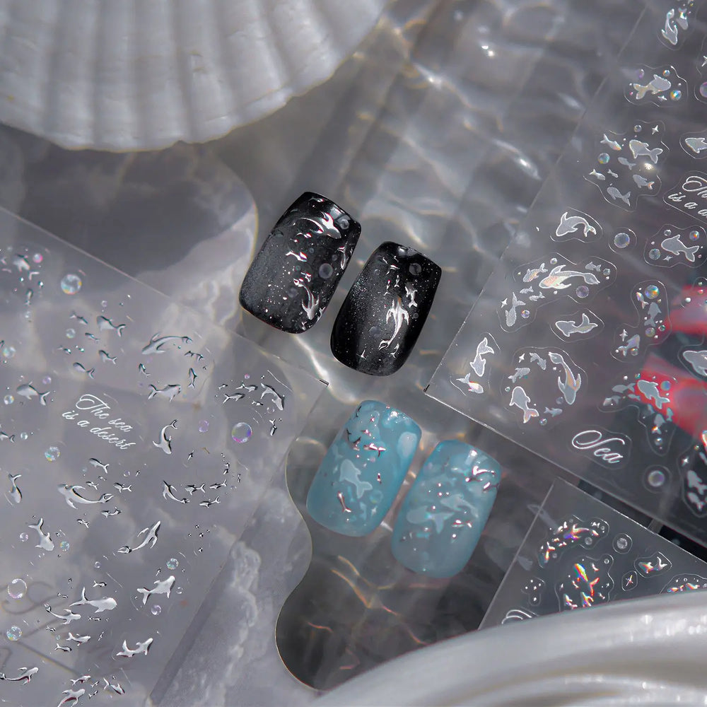 Ocean Elements Starry Sea Shoal of Fish School Water Bubbles Water Bubbles Adhesive Nail Art Decoration Sticker Manicure Decals (Online Order Only)