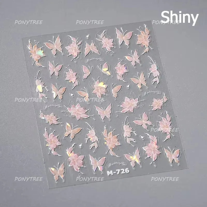 Green Blue Glass Butterfly Lily Flowers Star Line Water Droplet Charming Shiny Self Adhesive Nail Art Stickers Manicure Decals (ONLINE ORDER ONLY)