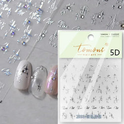 Colorful Rhinestone Laser Star Bronzing Gold Silver Pearl 5D Relief Self Adhesive Nail Art Decoration Sticker 3D Manicure Decals (ONLINE ORDER ONLY)