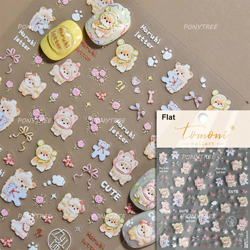 Picnic Cat Kitten Bowknot Flower Fish Butterfly Tree Mushroom Star Moon Cat's Paw Adhesive Nail Art Sticker Cute Manicure Decals (Online Order Only)