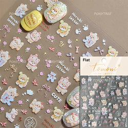 Picnic Cat Kitten Bowknot Flower Fish Butterfly Tree Mushroom Star Moon Cat's Paw Adhesive Nail Art Sticker Cute Manicure Decals (Online Order Only)