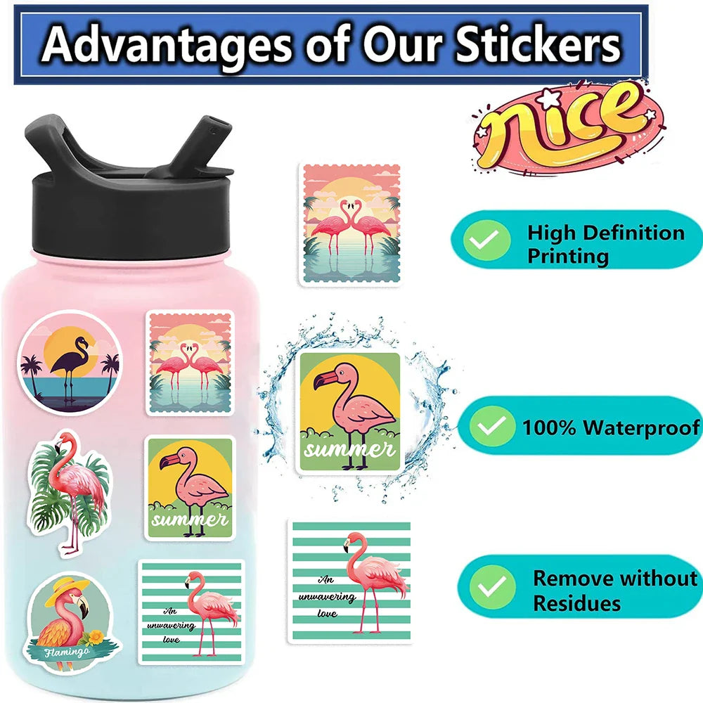 50pcs Flamingos Stickers Dream for DIY Girls Scrapbook Suitcase Water Bottle Phone Laptop Guitar Decal Cartoon Sticker Toys (Online Order Only)