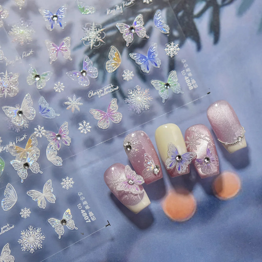 Colourful Butterfly Delicate Anmials Adhesive Nail Art Stickers Dreamy Winter Snowflake Rhinestone Manicure Decals Nail Supplies (ONLINE ORDER ONLY)
